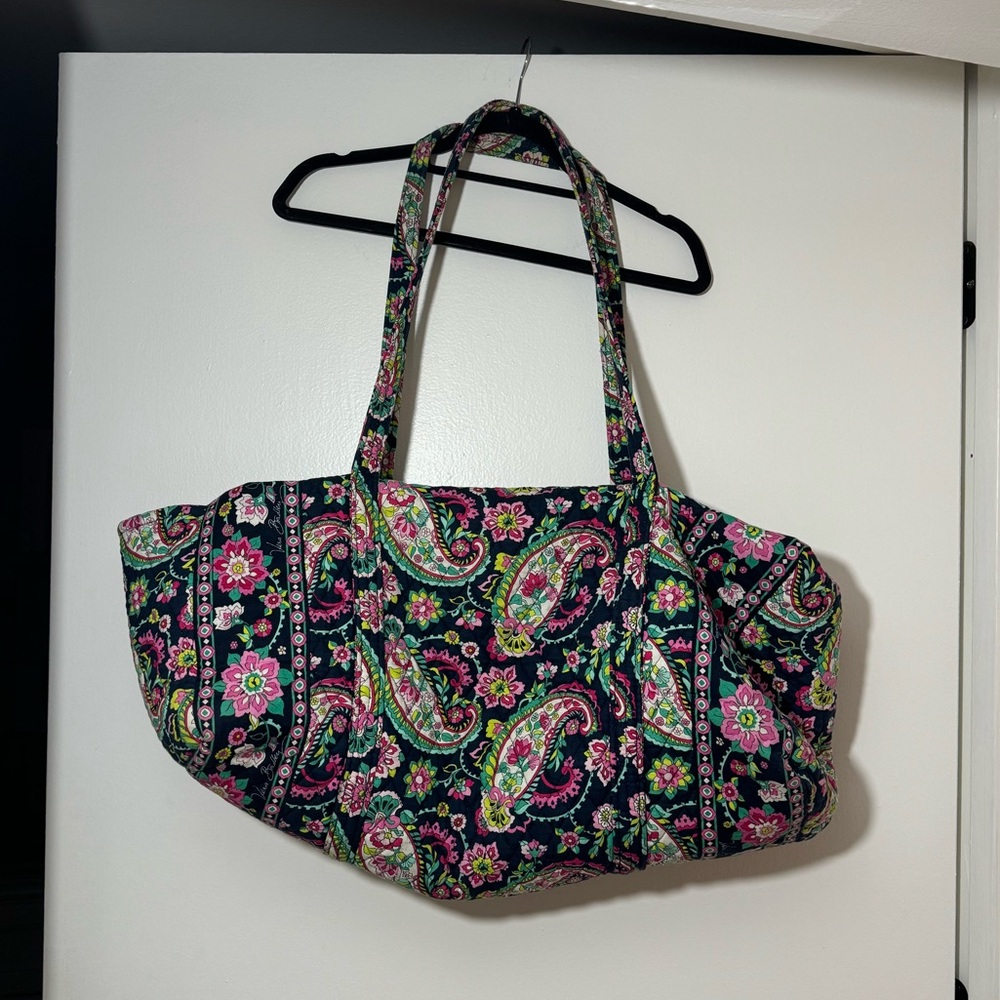 Vera Bradley Navy Blue and Pink Paisley Large Original Duffel Bag